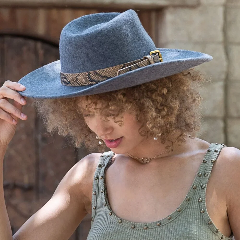 NWT POL Snakeskin Buckle Grey Wool Wide Brim Fedora Hat